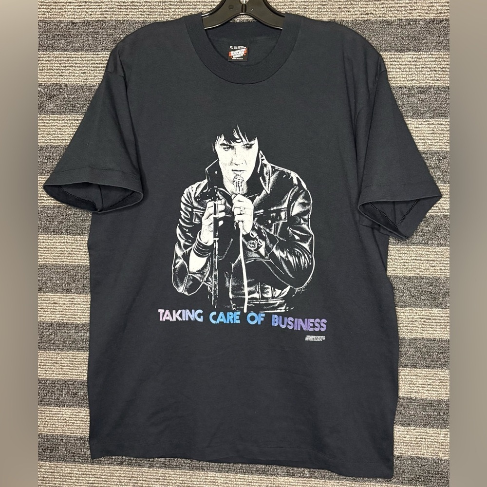 Vintage 1987 Screen Stars Elvis Presley Black Single Stitch T-Shirt Men’s XL EUC